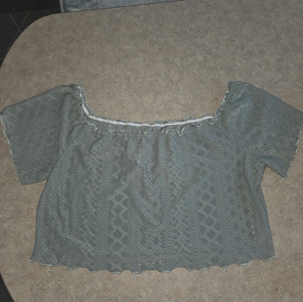 ❤️❤️❤️ Shein Mint Lace Crop Plus Size Top